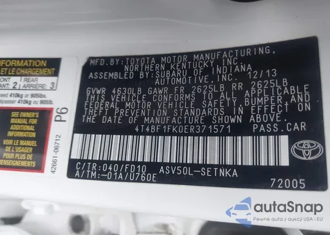 2014 Toyota Camry Le from USA, damaged, VIN 4T4BF1FK0ER371571